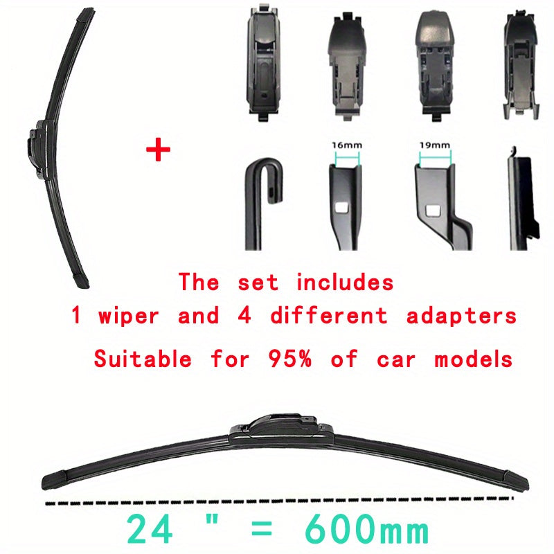 Car Windshield Wiper Blade Set with Adapters, Rubber, Multiple Sizes
