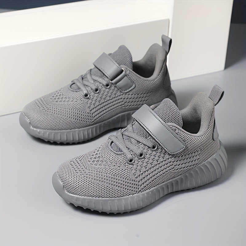 Boys Breathable Knit Running Shoes Low Top with Hook and Loop Fastener for Outdoor Jogging