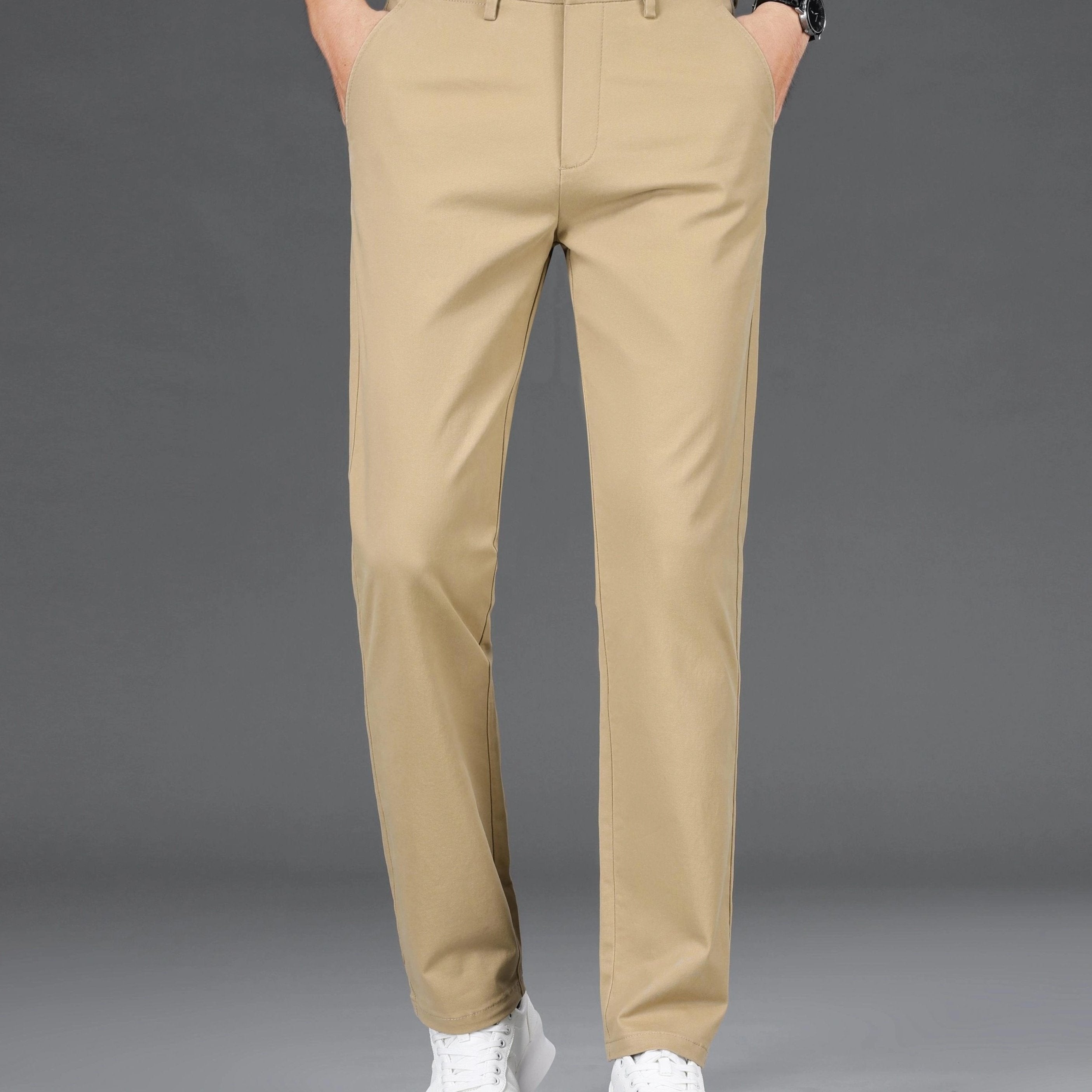 Pantalones de corte ajustado para hombre, mezcla de algodón, color sólido, microelástico, para negocios informales, de temporada completa