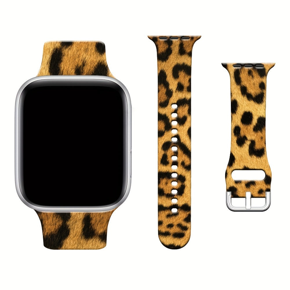 Leopard Print Silicone Watch Strap for iWatch Series Ultra, Ultra2, 10, 9, 8, 7, 6, 5, 4, 3, 2, 1, and SE