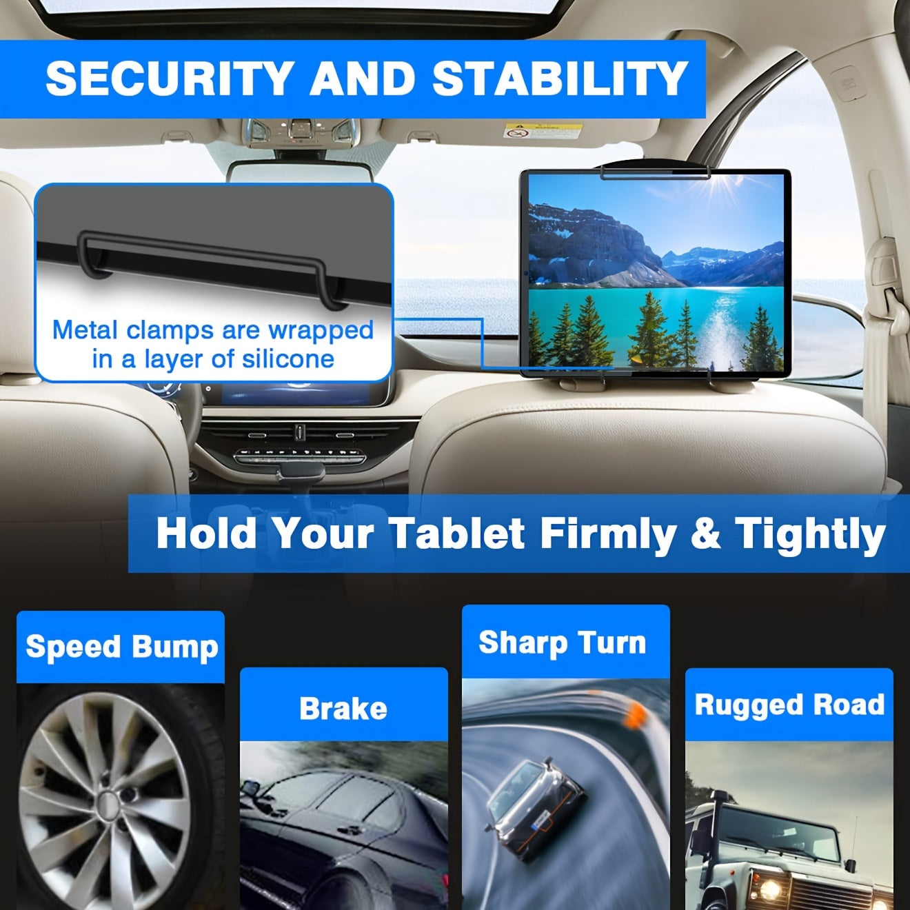 Universal Car Headrest Mount Holder With Adjustable Clamp for Tablets