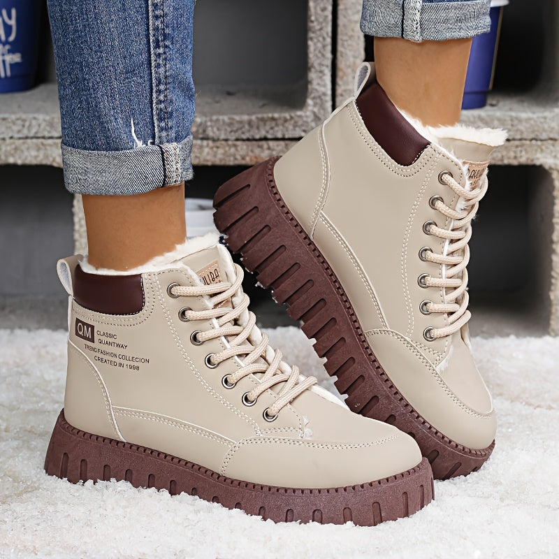 Women's Snow Boots Plush Lined Winter Waterproof Shoes Thick Sole
