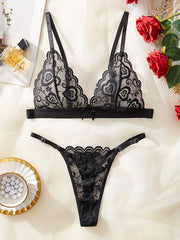 Women’s Lace Lingerie Set Triangle Bra and Thong Underwear