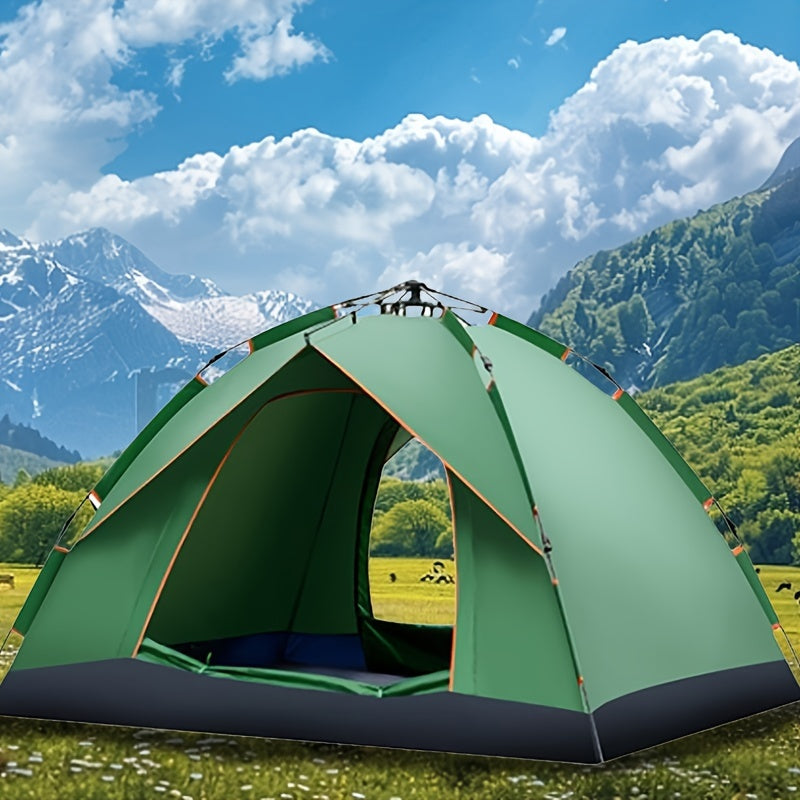 4-Person Waterproof Camping Tent with Fiberglass Poles and Easy Zip Closure in Green