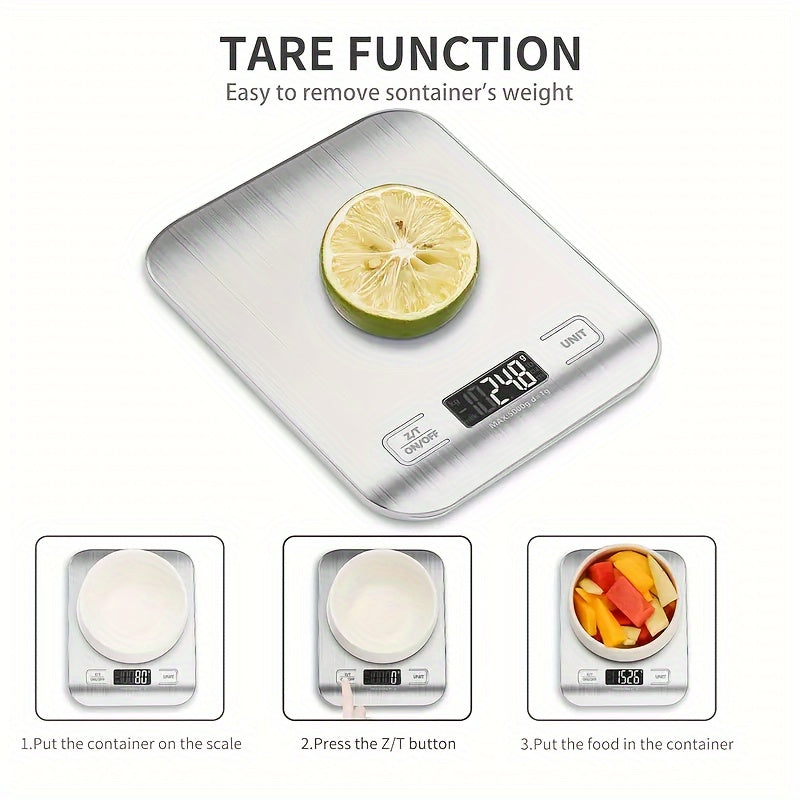 Digital Kitchen Scale Stainless Steel Food Weighing Tool with LCD Display