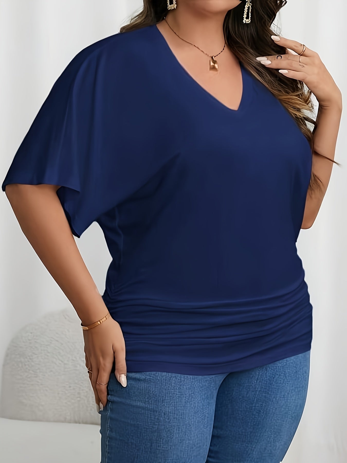 Plus Size V-Neck T-Shirt Women Short Sleeve Casual Spring Summer
