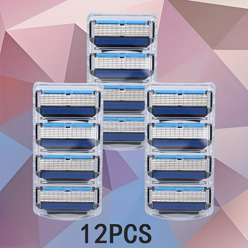 Paquete de 12 cuchillas de repuesto de acero inoxidable de 6 capas para afeitadora masculina para uso corporal