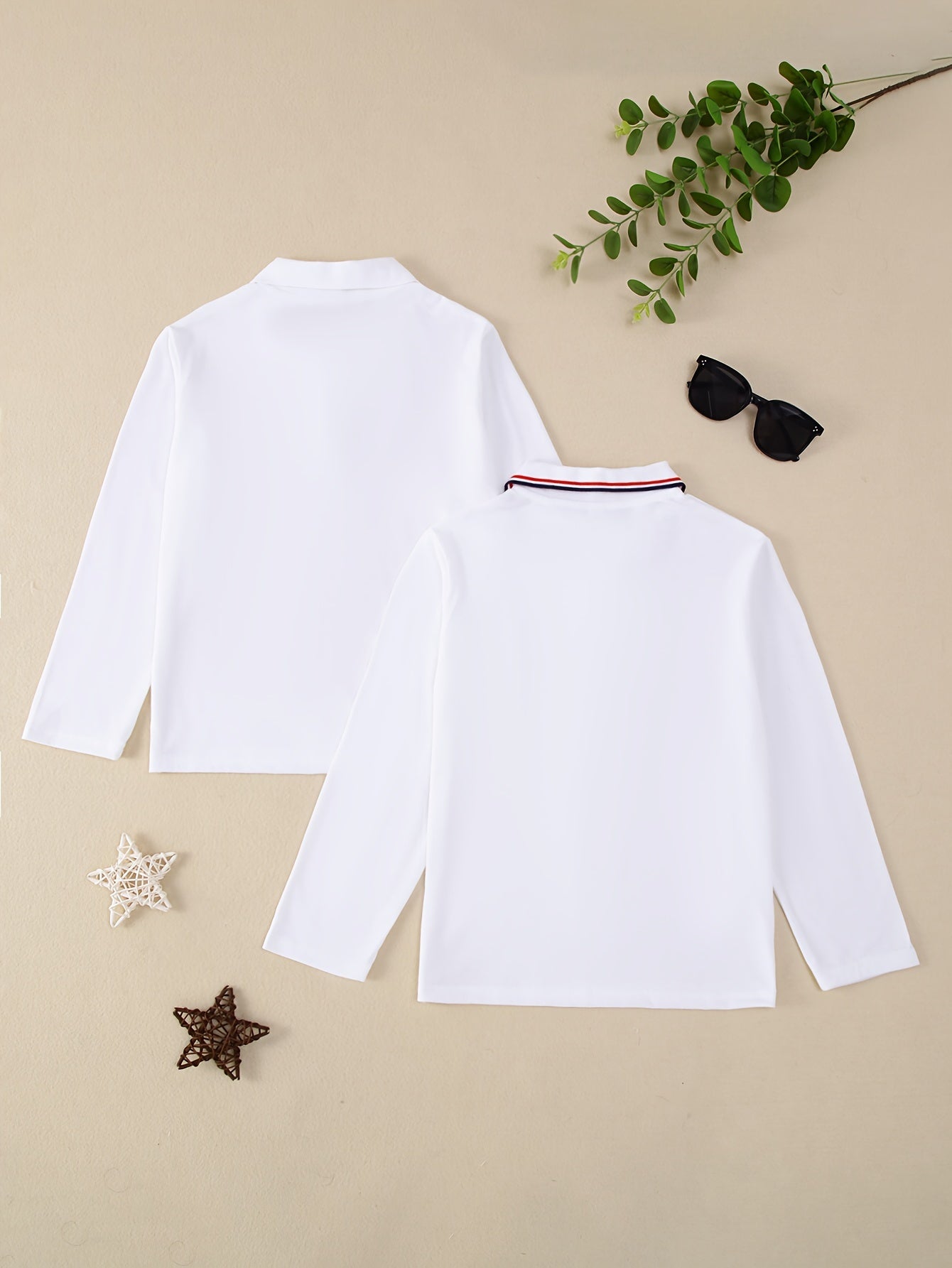 Kids Boys Long Sleeve Polo Shirt 2-Pack Solid Color Spring Autumn Regular Fit