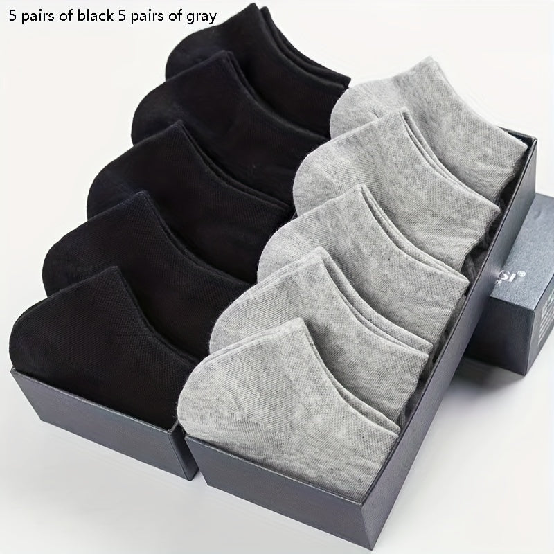 Men's Solid Ankle Socks 5 Pairs Breathable Sweat-Absorbent Outdoor Socks