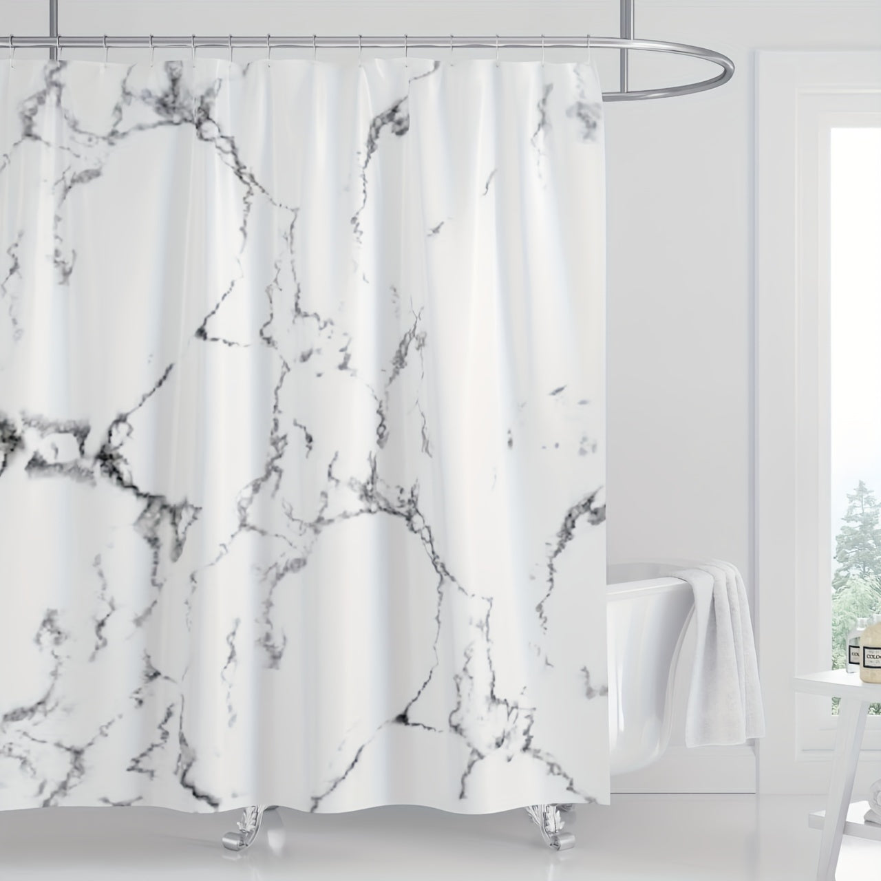 Marble Pattern Shower Curtain Set Waterproof Polyester with Hooks 70x79 Inches