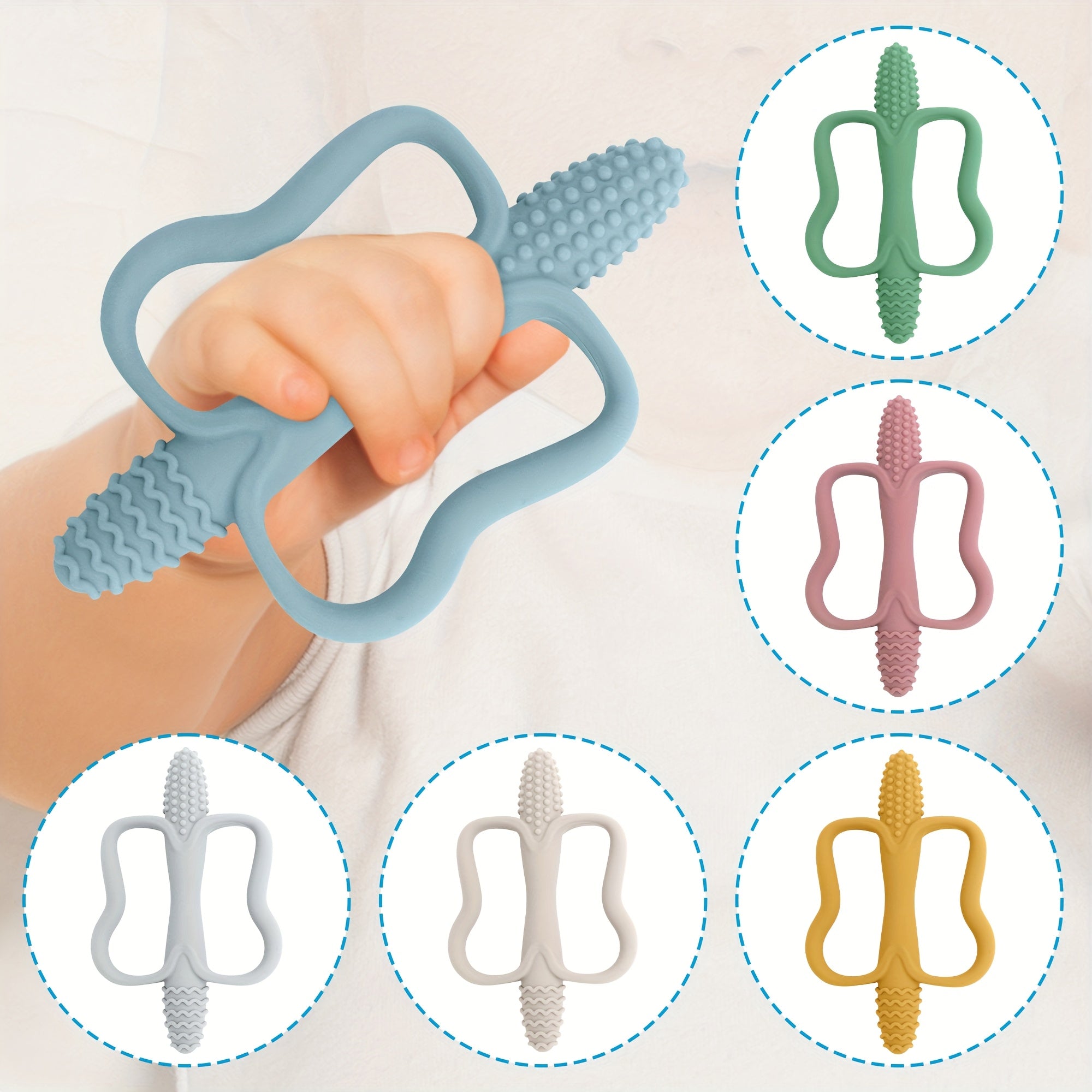 Baby Silicone Corn-Shaped Teething Stick with Handle in 6 Colors