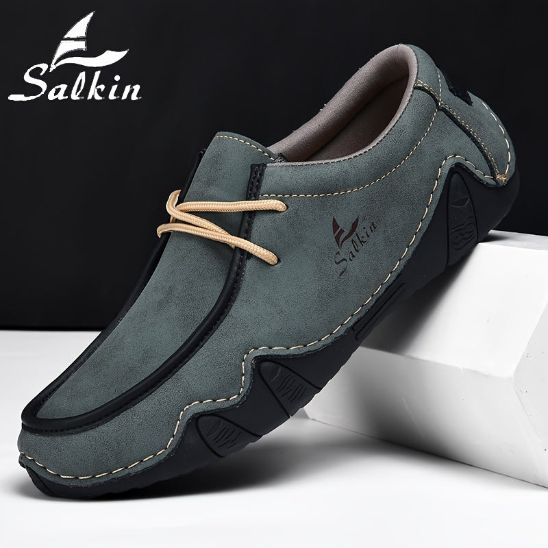 Men's Casual Loafers Leather Microfiber Low Top Comfortable Durable Lace-Up Shoes