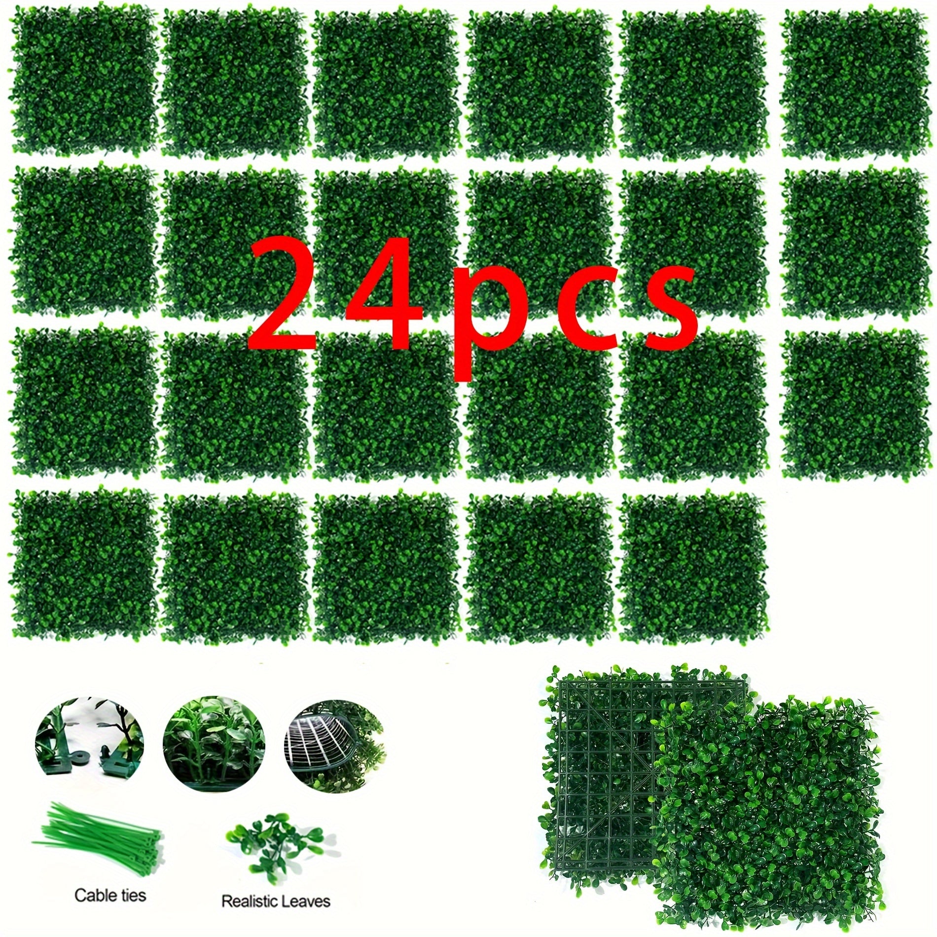 24 Pack Artificial Boxwood Wall Panels UV Protected Faux Hedge for Indoor Outdoor Privacy Garden Patio Balcony