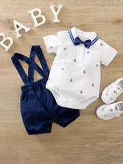 Baby Boy Cotton Romper with Suspenders Summer Outing Outfit