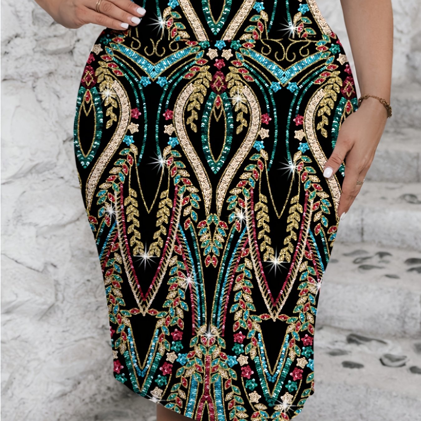 Women's Bodycon Skirt Polyester Elastane Vibrant Geometric Pattern