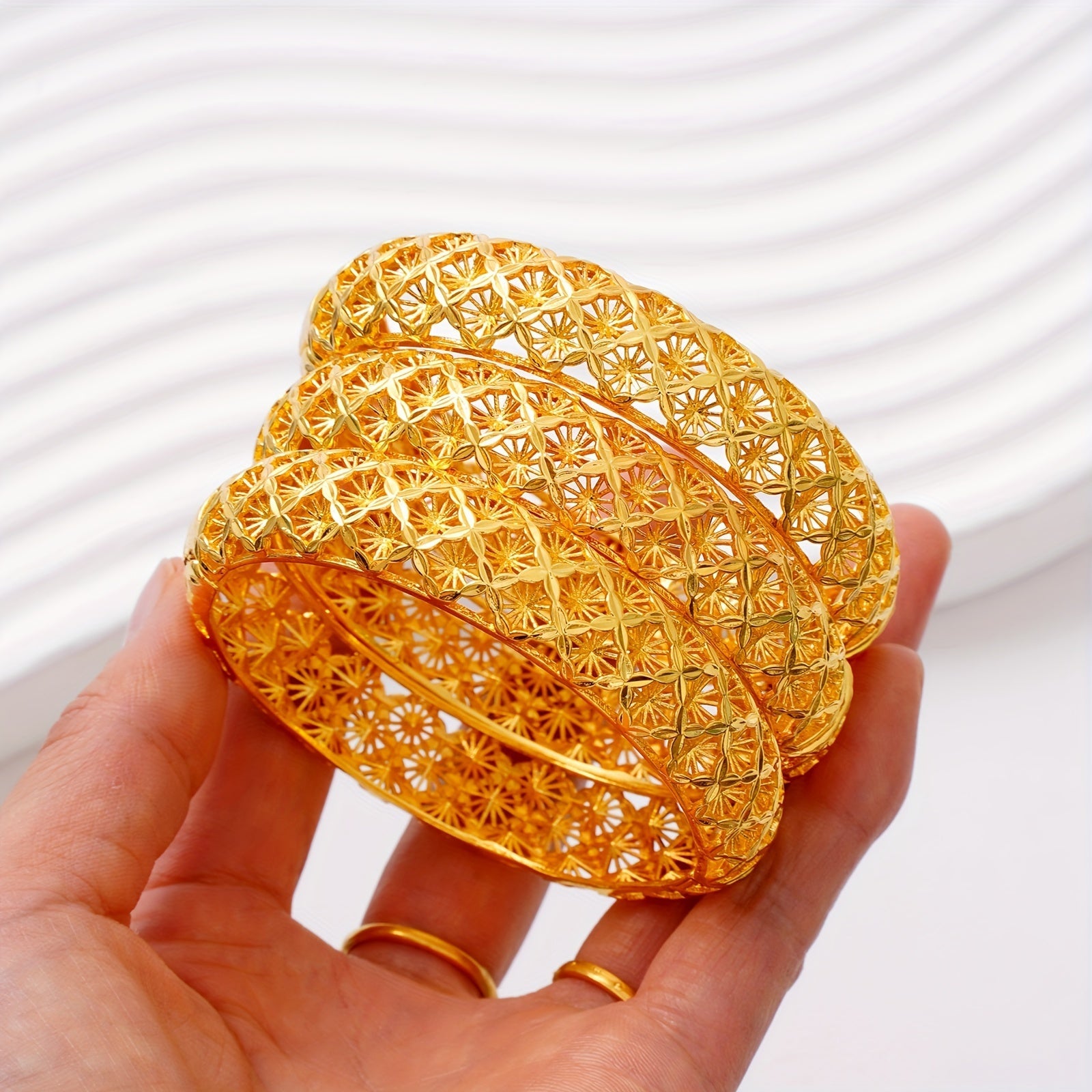 Women's Copper Open Bangle with Hollow Cut-Out Design for Middle Eastern Festivals and Bridal Wear