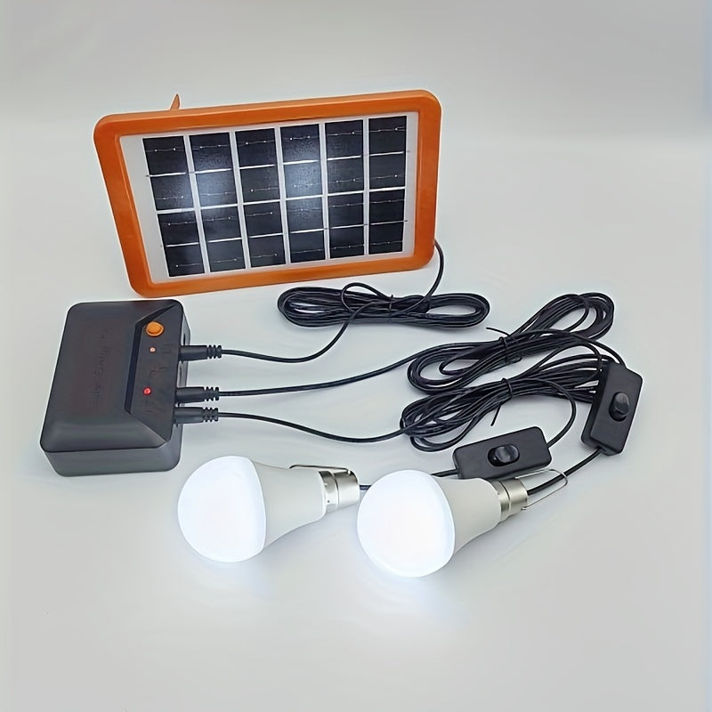 Набор солнечных панелей 3W с фотогальванической панелью 3W, кабелем длиной 3 метра, зарядным ящиком и 2 низковольтными лампами по 9W для зарядки мобильных устройств и аварийного освещения