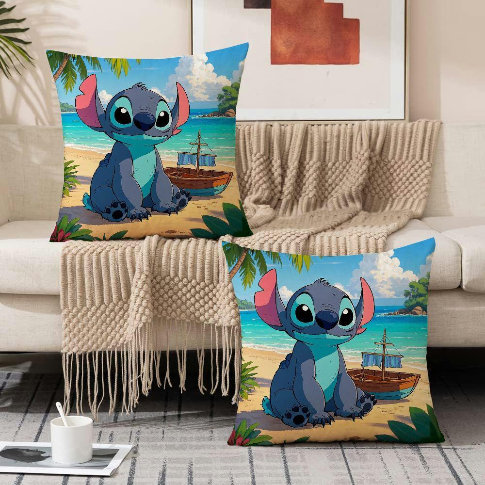Two-Pack Disney Stitch Beach Scene Throw Pillow Covers Indoor Outdoor Living Room Decor