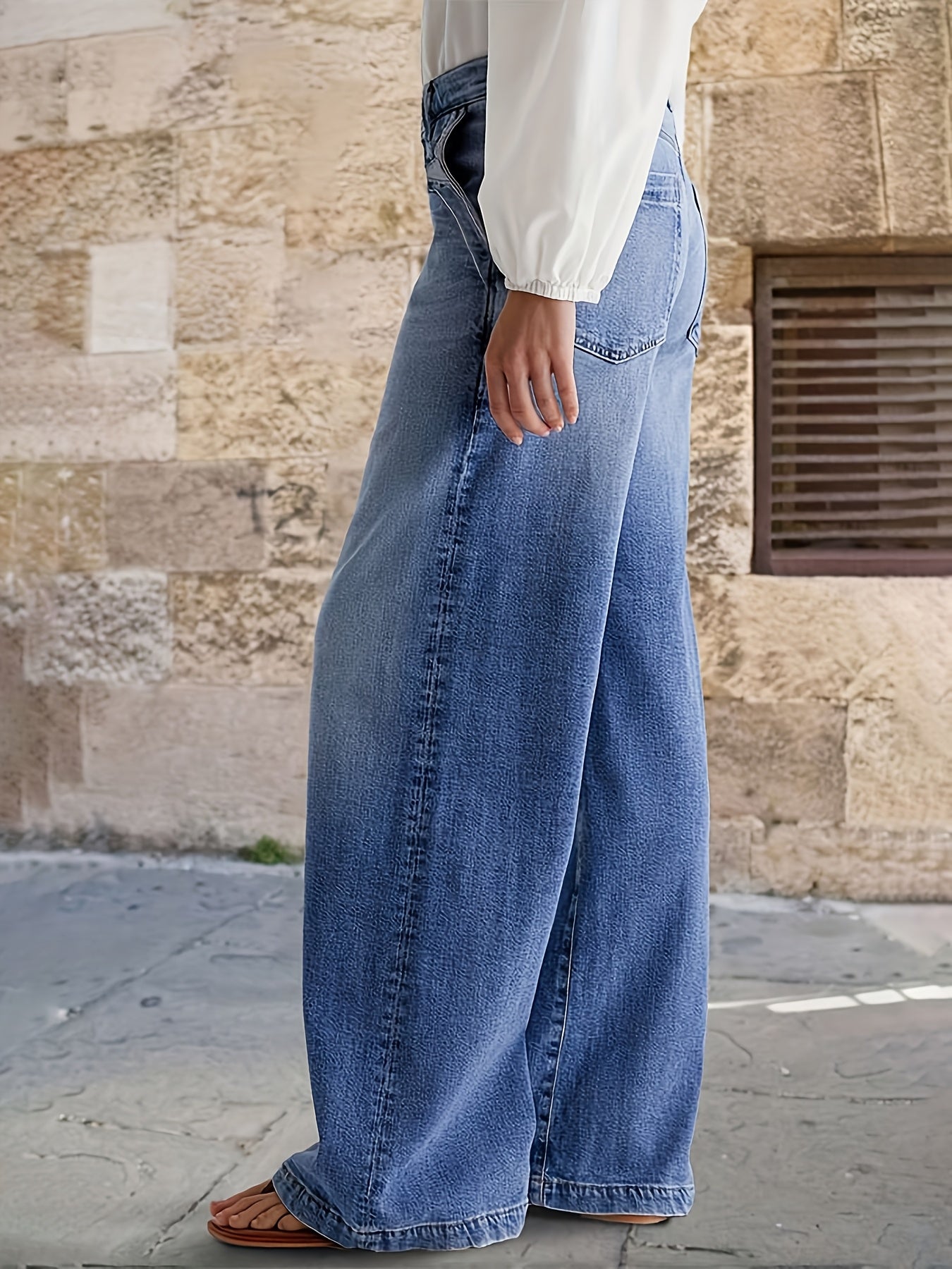 Women's High-Waisted Wide-Leg Pants Versatile Without Belt