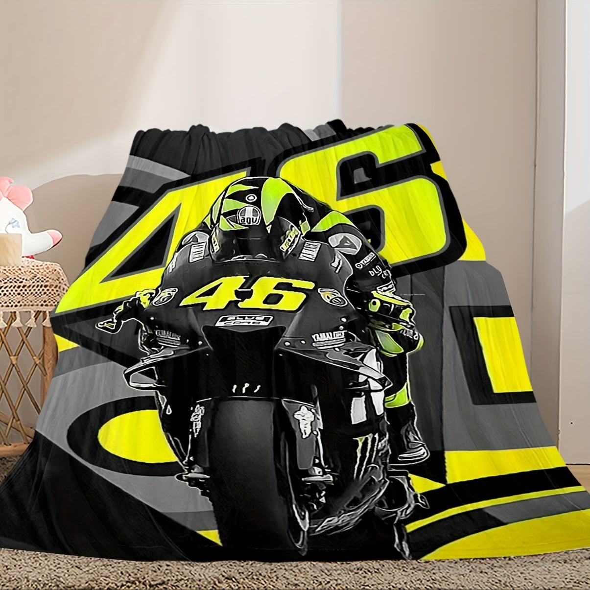 Machine-Washable Throw Blanket with Motorcycle Print for Bikers and Enthusiasts