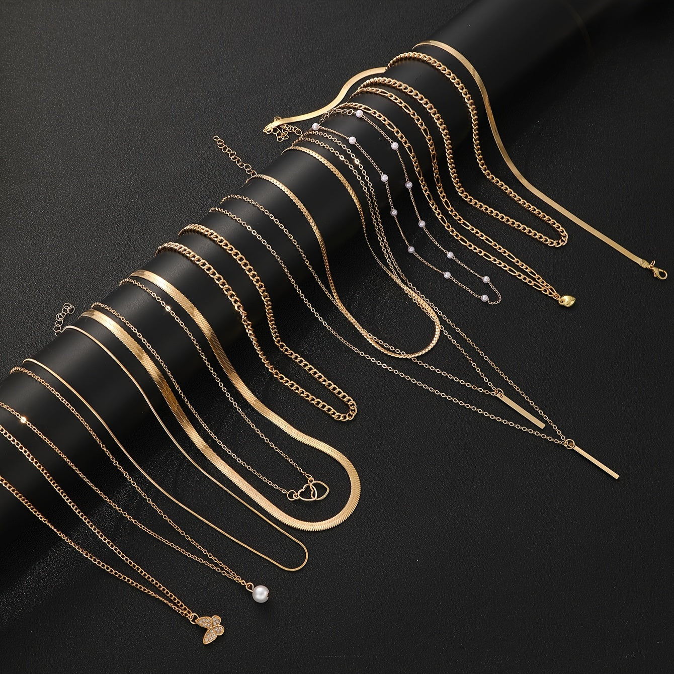 11-Piece Necklace Set with Imitation Pearls Rhinestone Butterfly Geometric Jewelry for Women