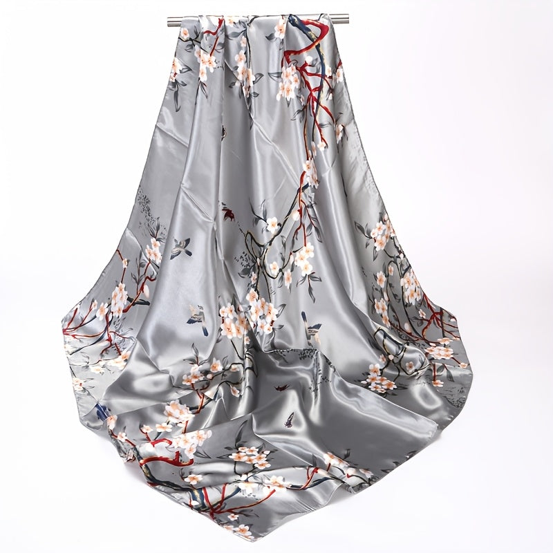 Women's Square Scarf with Vibrant Print Lightweight Windproof Sun-Protective Fashion Accessory