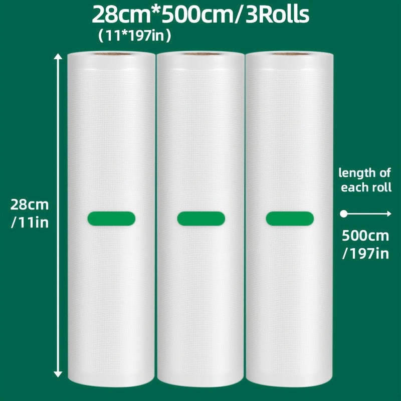 Set of Three 5-Meter Food Storage Vacuum Seal Bags BPA-Free Durable Tear-Resistant Oxidation Odor Protection