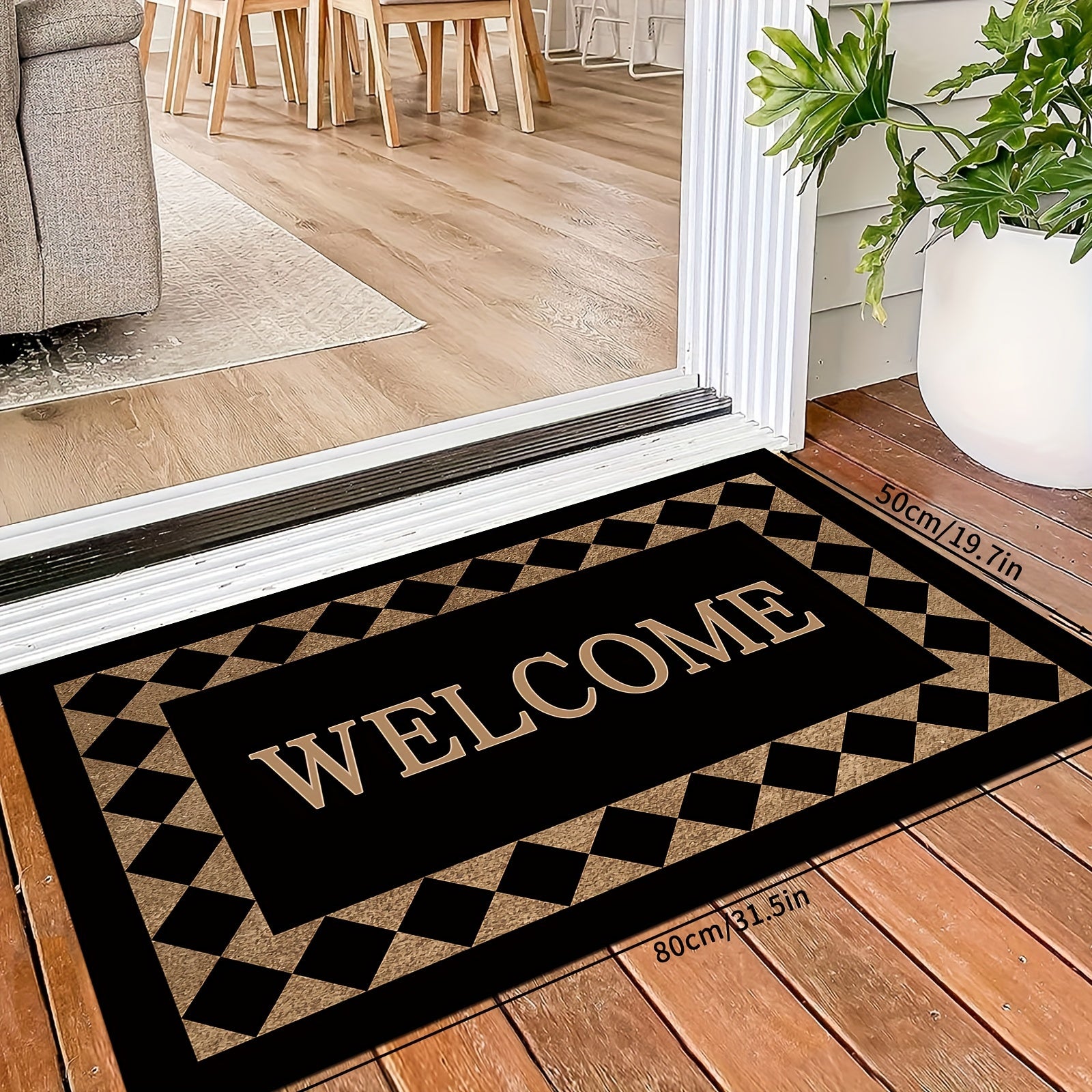 Modern Fashion Welcome Doormat Non-Slip Machine Washable Polyester Entryway Rug
