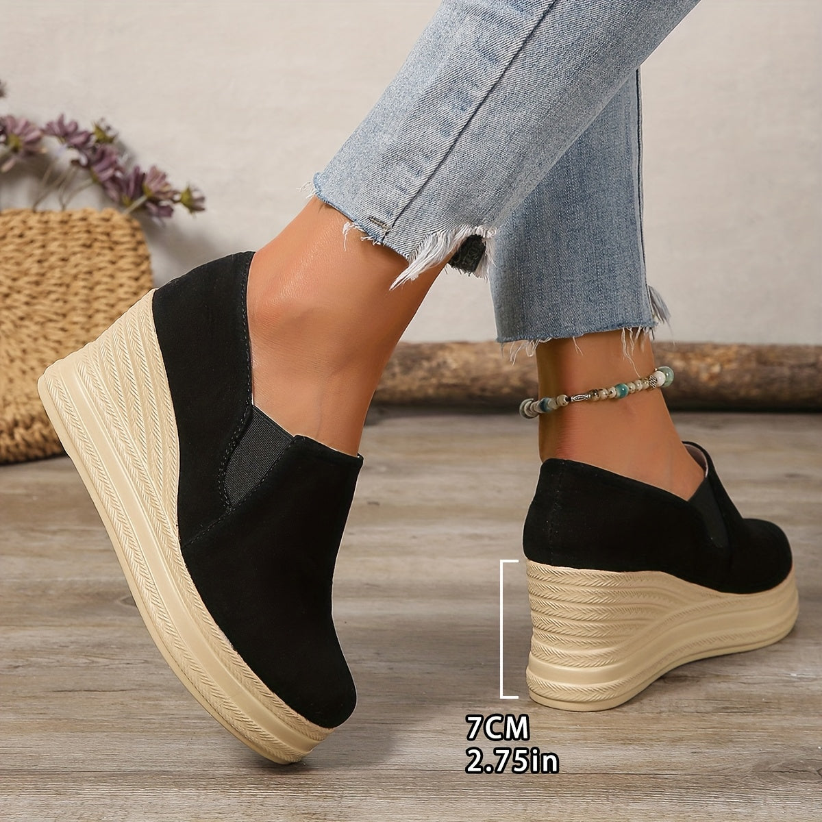 Women's Wedge Platform Flats Faux Straw Rope Sole Fashion Shoes