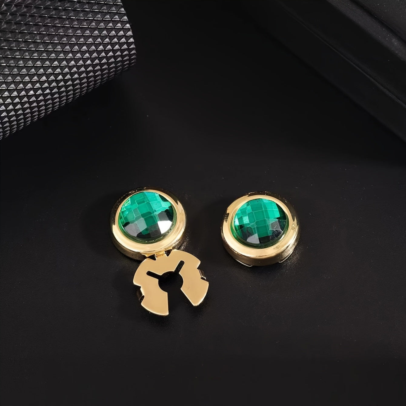 Water Crystal Cufflinks with Multi-Cut Face Gold Plating Copper Base for Formal Wear