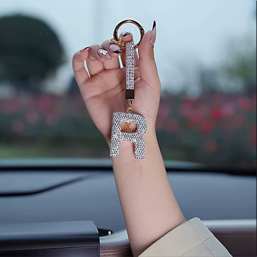 Resin Letter M Keychain Rhinestone Decor Gift Accessory for Birthdays and Christmas