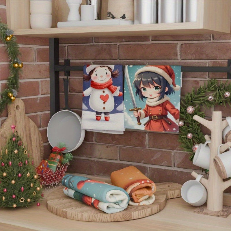 Juego de 4 toallas de cocina de Navidad con muñeco de nieve y copo de nieve 45x66cm