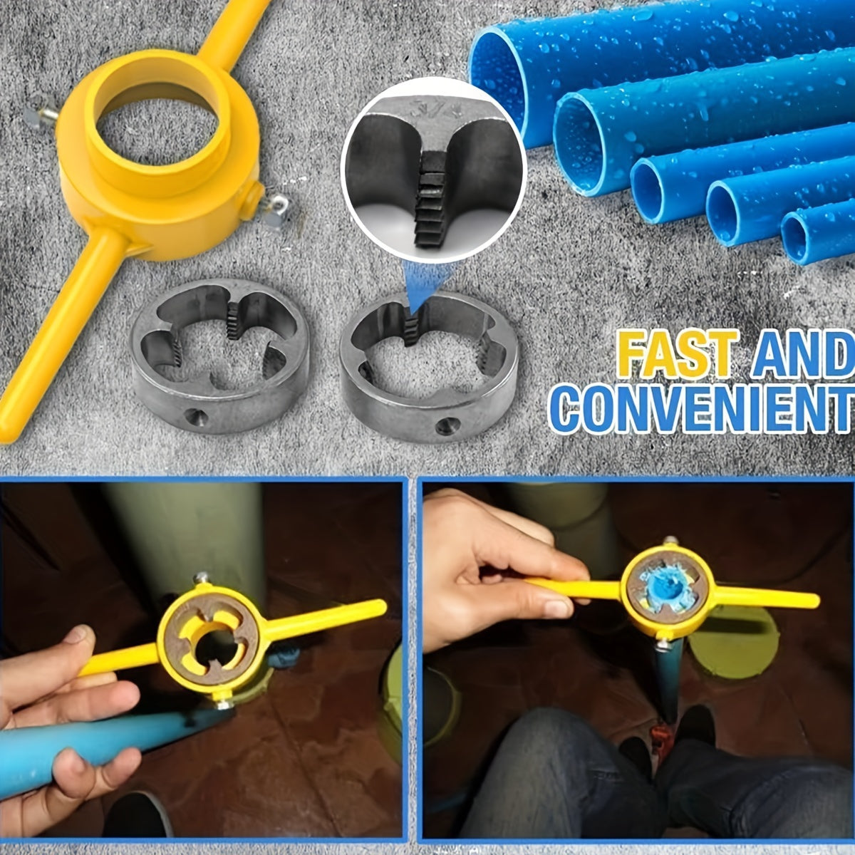 6-Piece PVC Pipe Threader Plumbing Tool Kit with 1/2, 3/4, and 1 Inch Dies