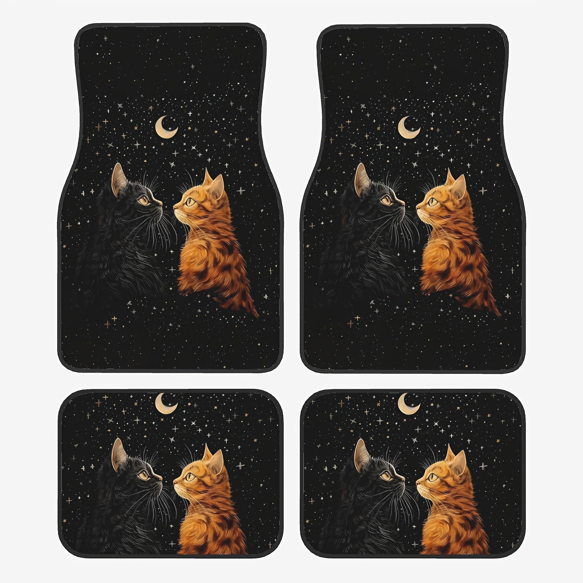 4 Pcs Starry Night Cat Pattern Car Floor Mats Polyester Absorbent Non-Slip