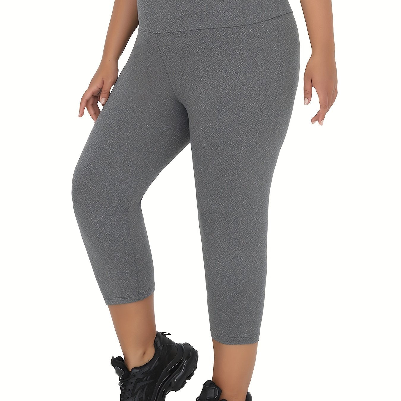 Plus Size Women's High Waisted Tummy Control Yoga Capris Black 3X Workout Leggings