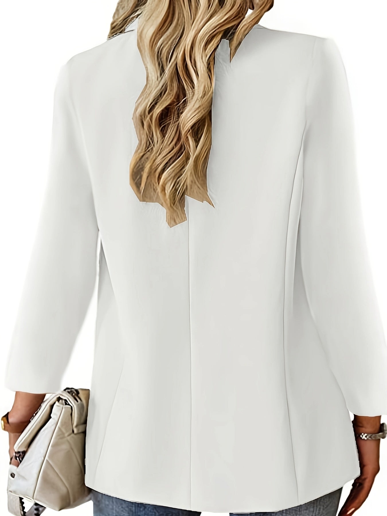 Women's Solid Color Suit with Turned Collar and Single Button for Slimming Look