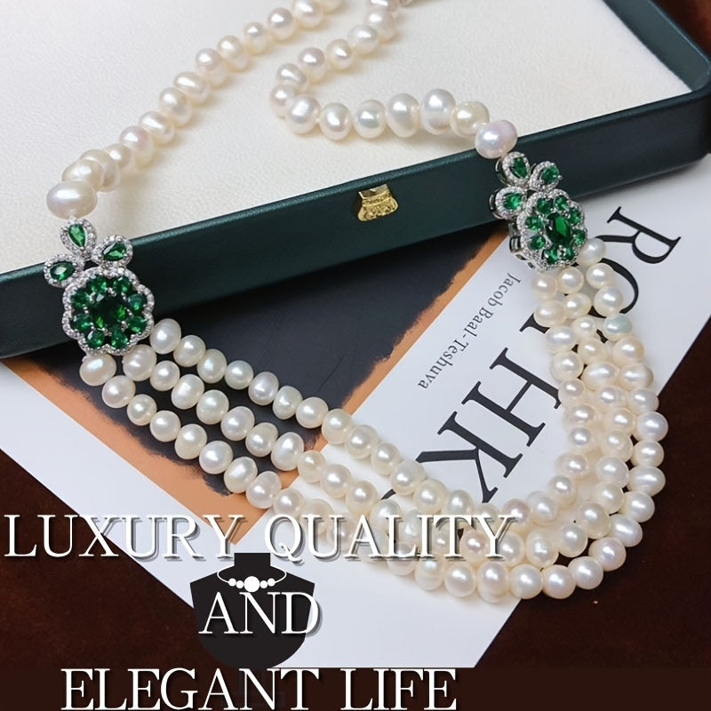 Vintage Freshwater Pearl Necklace for Women Elegant Jewelry Gift Box