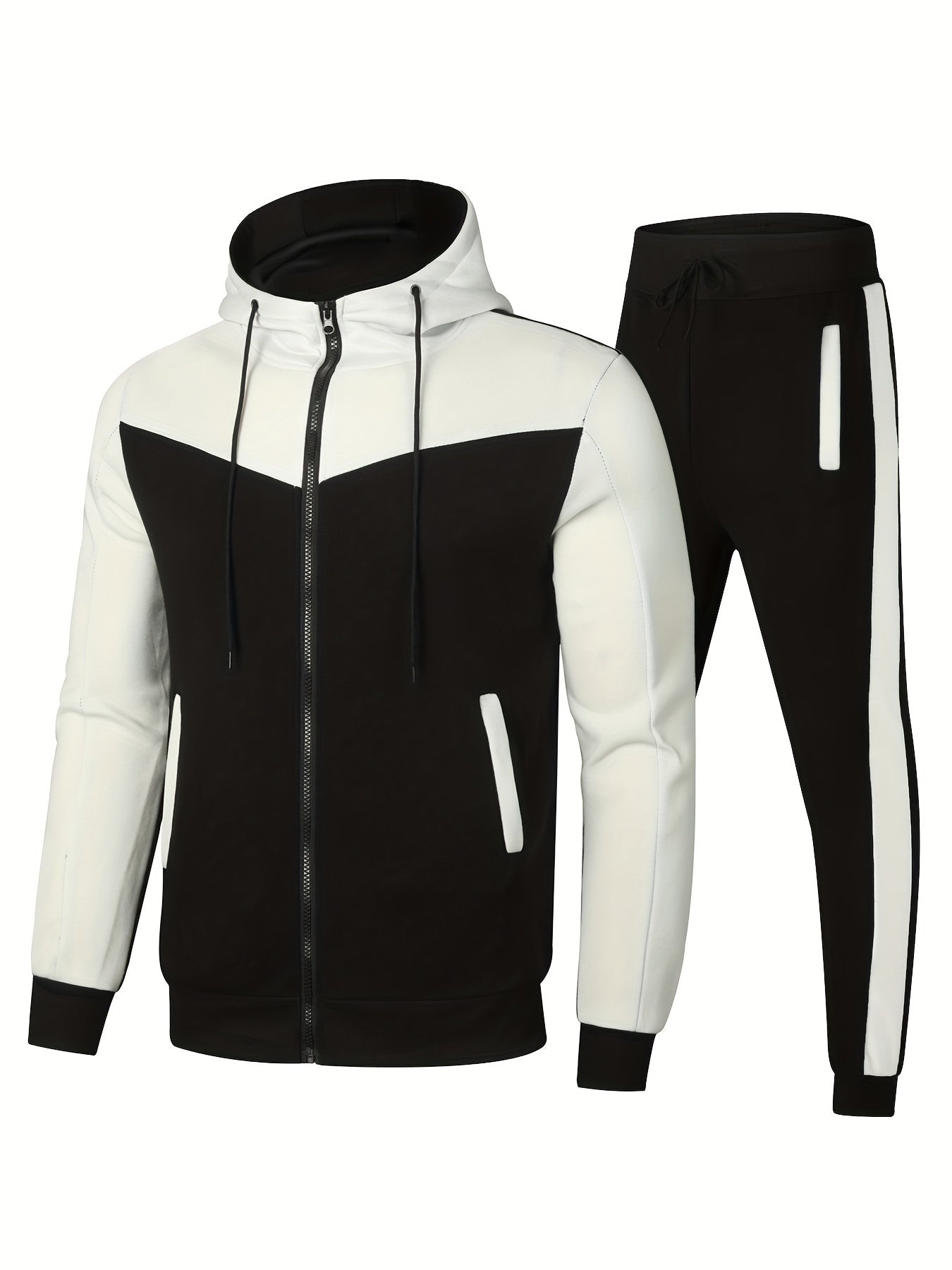 Men's Athletic Two-Piece Set Hoodie and Joggers Breathable Polyester Casual Sportswear for Spring Fall