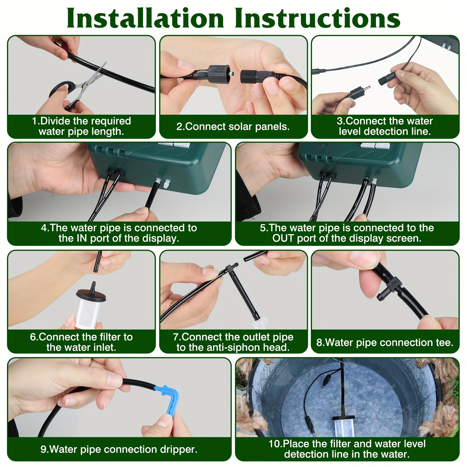 Solar Powered Drip Irrigation Kit with LCD Timer for Indoor Outdoor Gardening