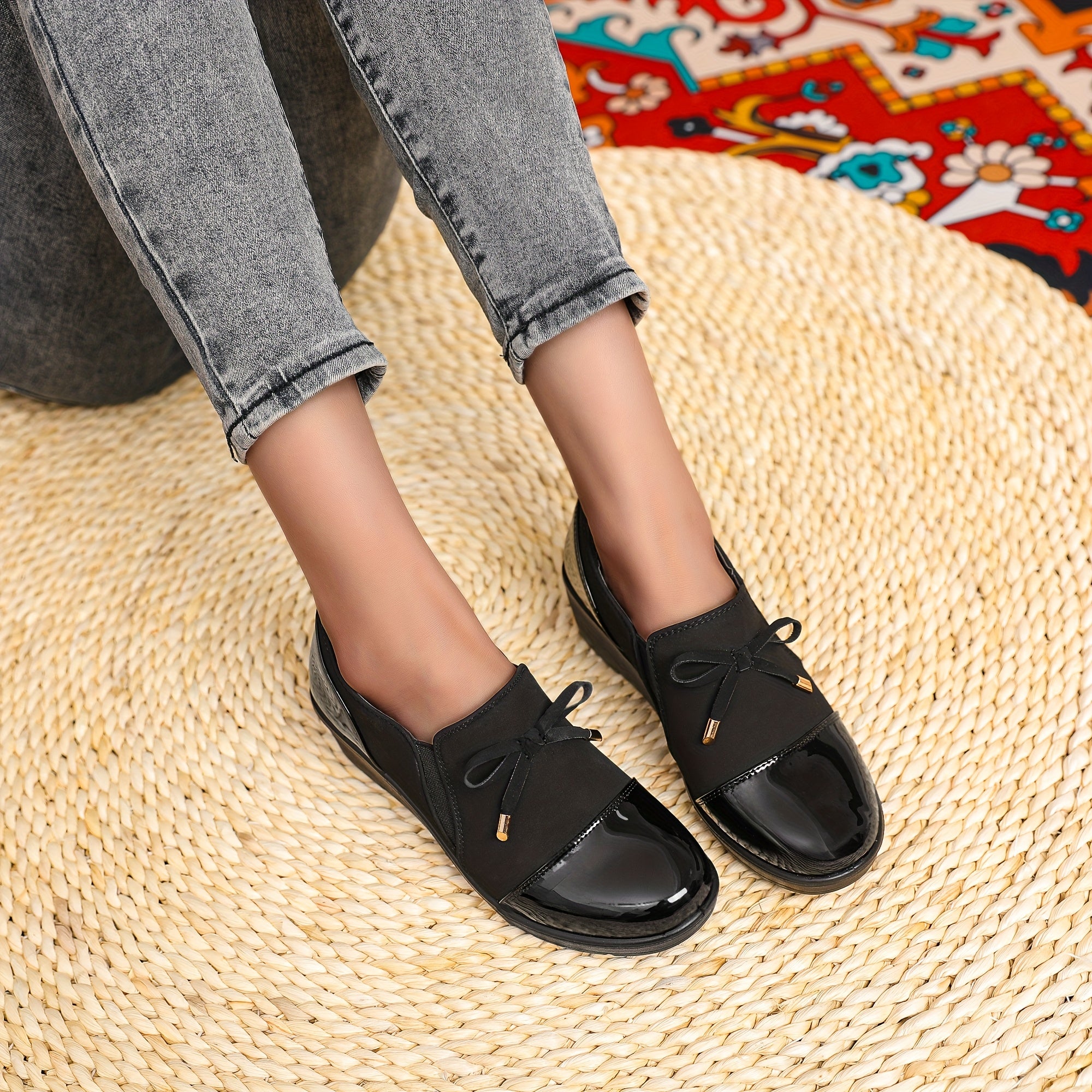 Women's Slip-On Loafers Black Synthetic Casual Shoes All-Season Comfort
