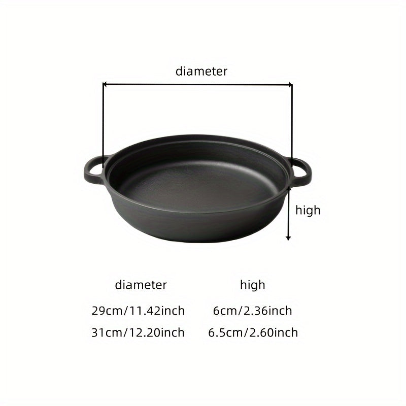 Cast Iron Double-Handled Skillet with Wooden Lid Non-Stick Cooking Pan for Gas and Induction