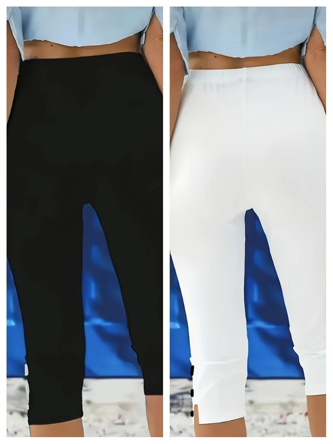 Conjunto de dos piezas para mujer talla grande, pantalones capri acampanados, negro y blanco, con cintura elástica