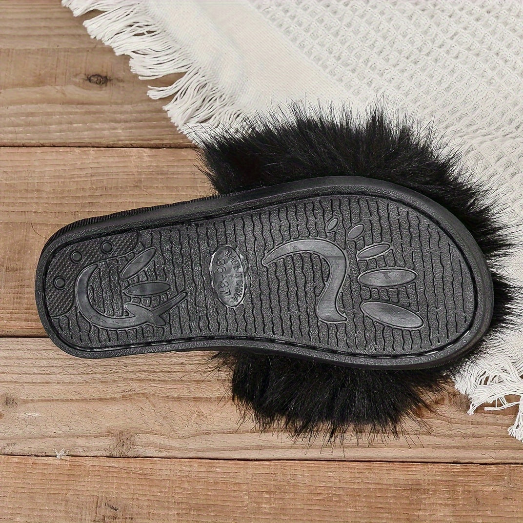 Women's Fluffy Plush Open Toe House Slippers Cozy Warm Solid Color