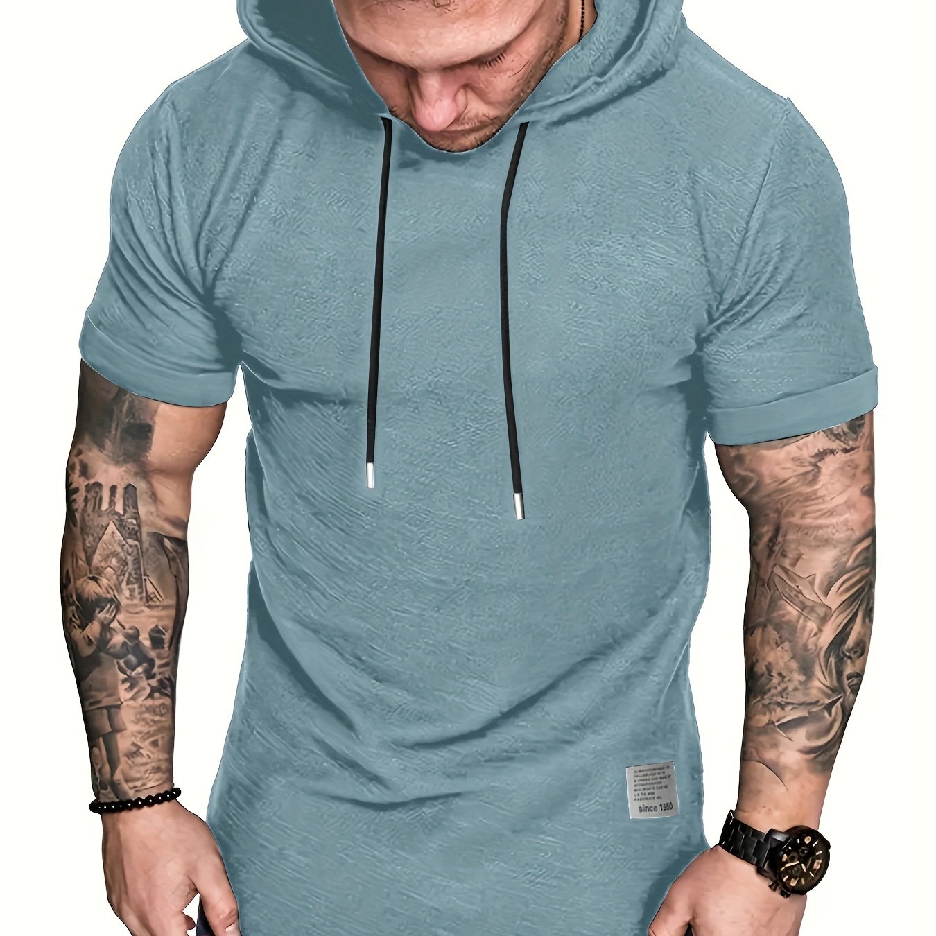 Camiseta con capucha para hombre de talla grande de manga corta para verano, casual, suelta, de poliéster