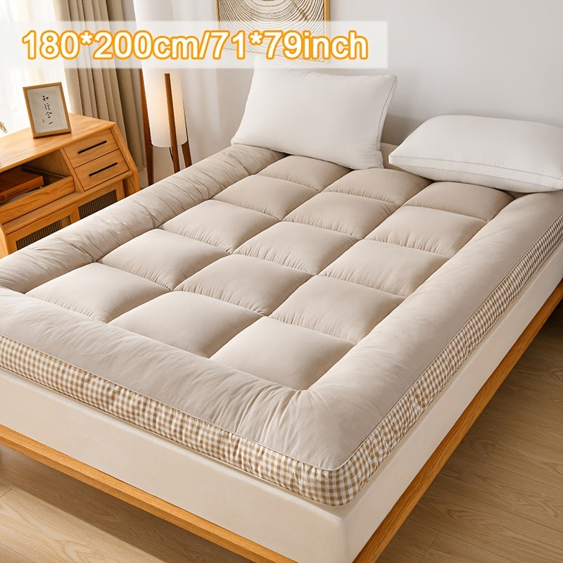 Full Size Japanese Floor Mattress with Thick Fluffy Padding Blue Foldable Tatami Cushion for Camping Dormitory Guest