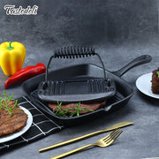 Cast Iron Grill Pan with Press 23.5cm Non-Stick Oven Safe for Kitchen and Restaurant