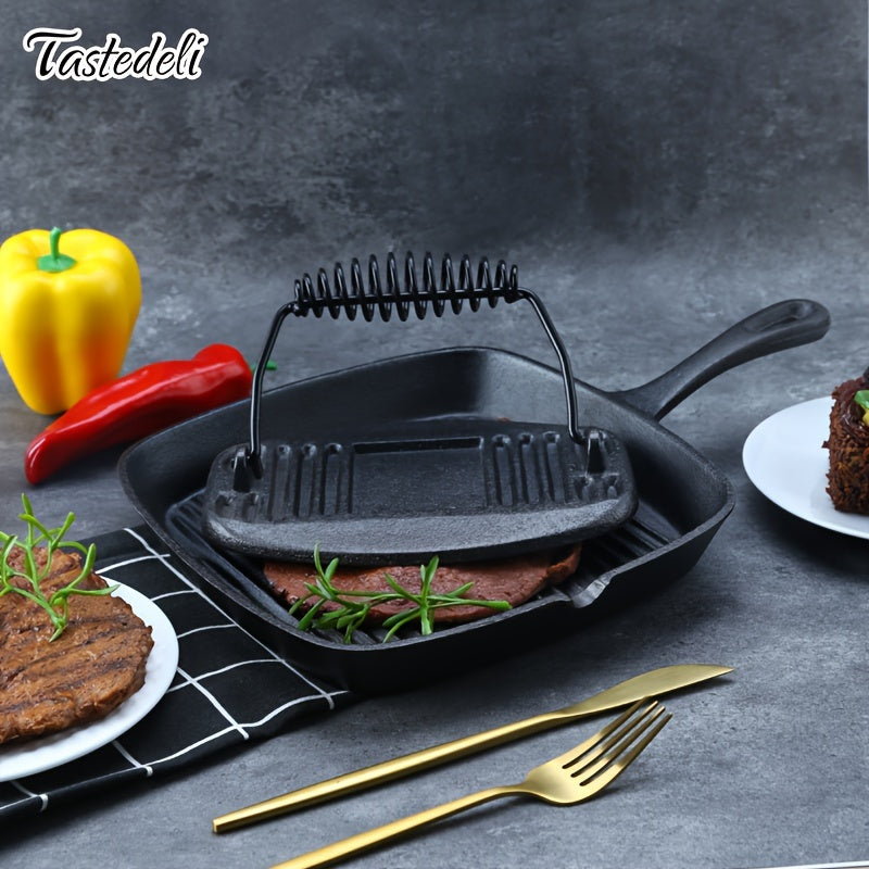 Cast Iron Grill Pan with Press 23.5cm Non-Stick Oven Safe for Kitchen and Restaurant