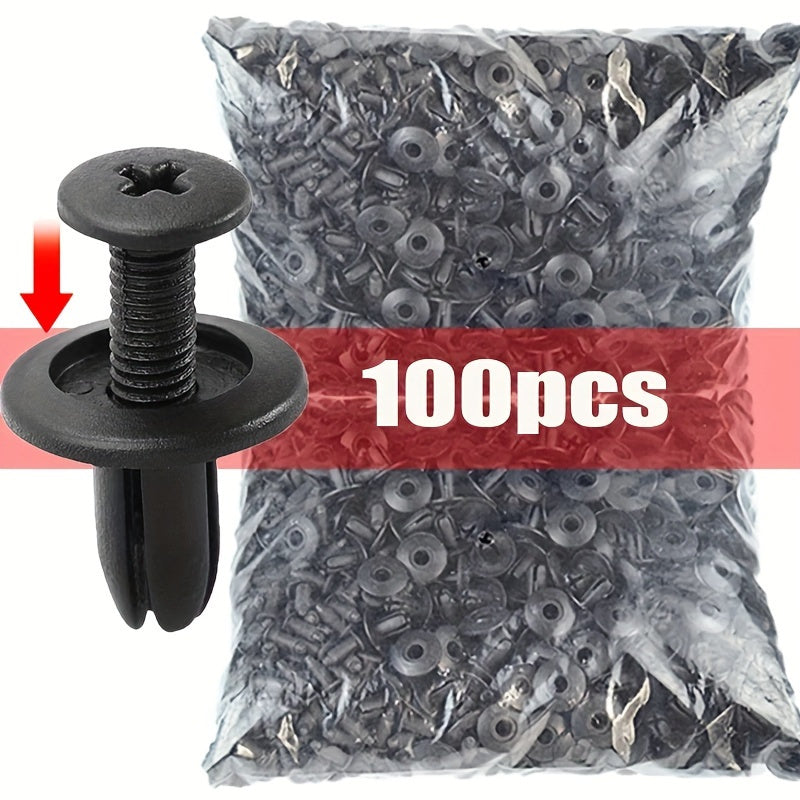 100pcs Black Plastic Rivet Fasteners 8mm Automotive Car Bumper Clips