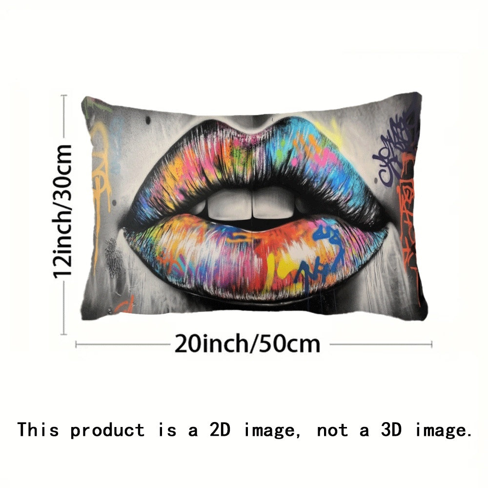 Abstract Graffiti Lips Pillow Cover 50.8x30.48 cm Decorative Throw Pillowcase Zipper Washable