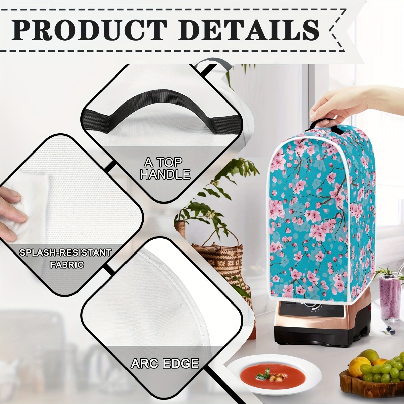 Portable Juicer and Food Processor Cover with Cherry Blossom Print and Top Handle